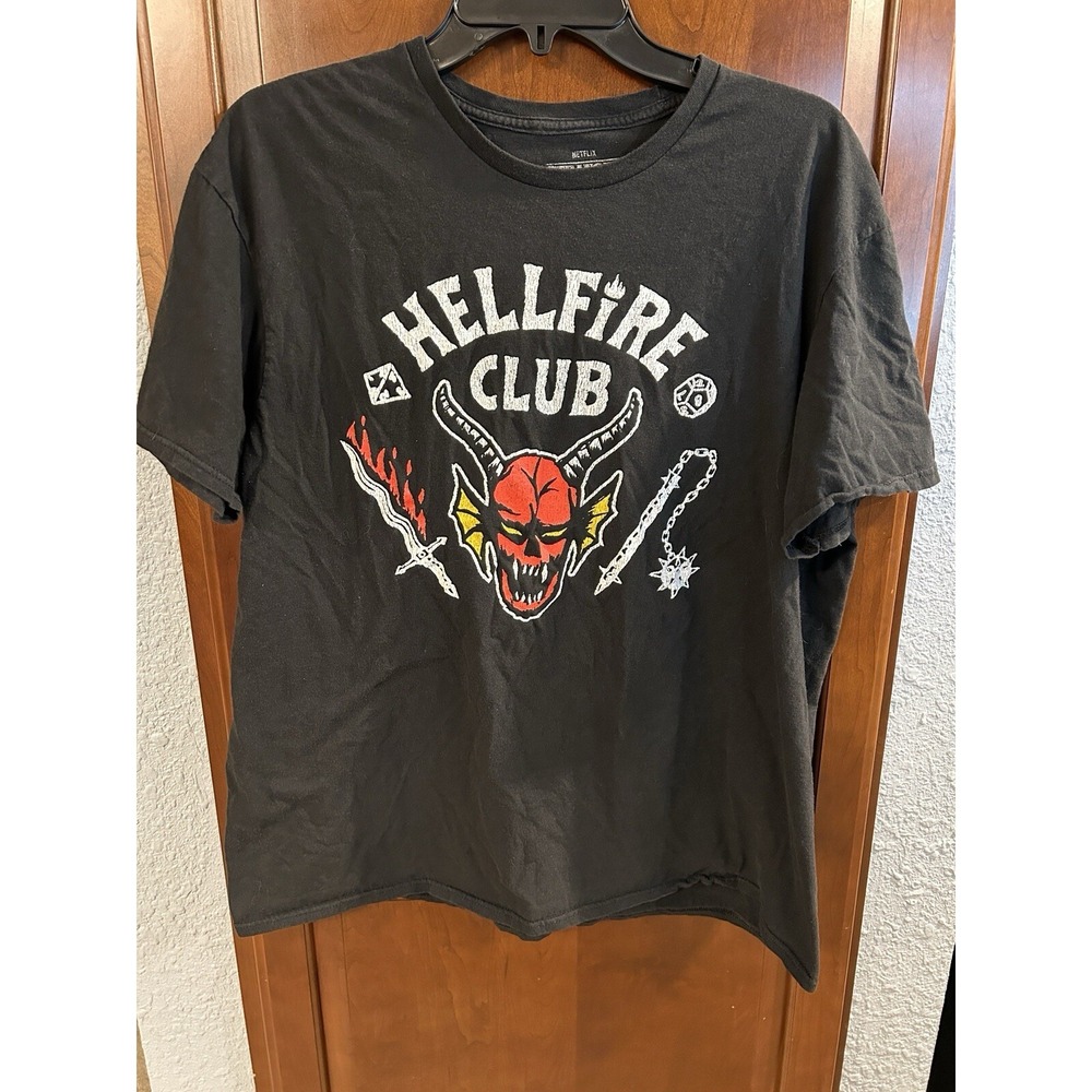 Hellfire Club T Shirt Mens XL Black Stranger Things Netflix Short Sleeve‎